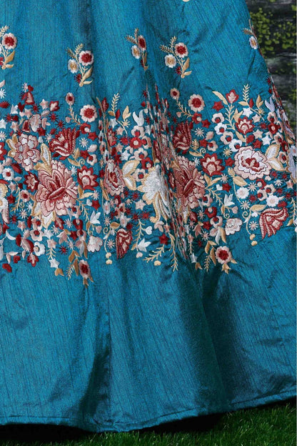 Teal and Blue Colour Banglori Silk Lehenga Choli