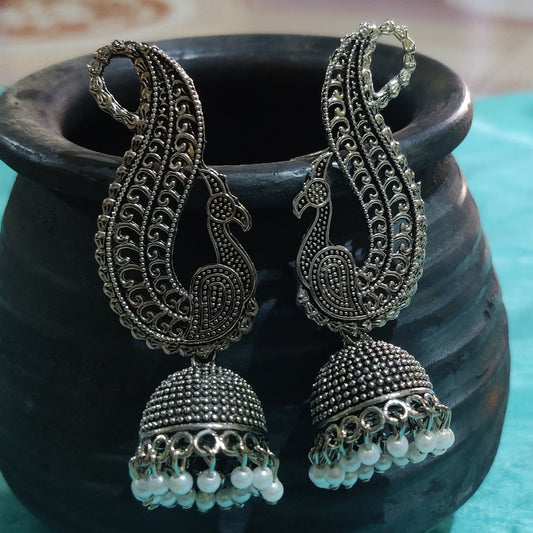Vastradi Alloy Exclusive Traditional Jhumka in Sliver and White Colour