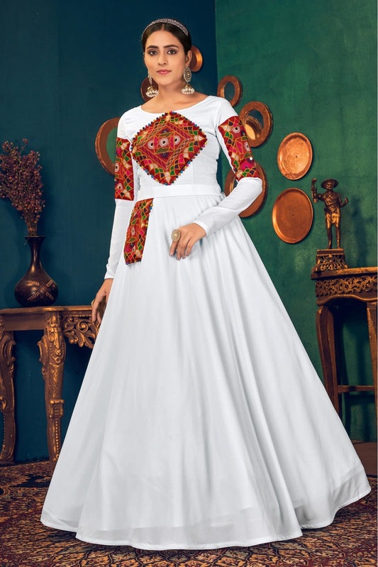 White Colour Georgette Embroidery Gown