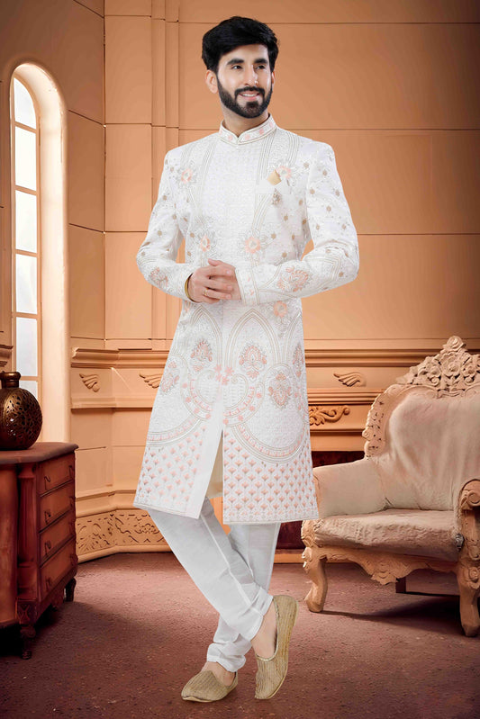 White Colour Indo Western In Silk Fabric