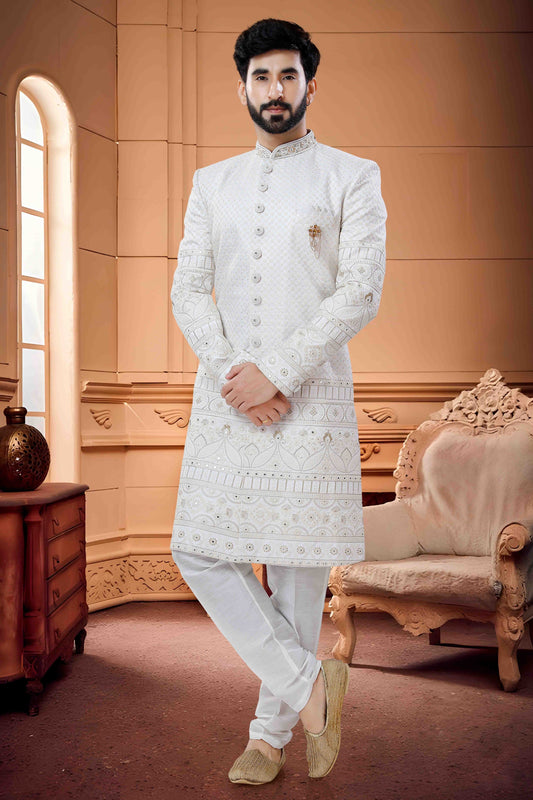 White Colour Indo Western In Silk Fabric