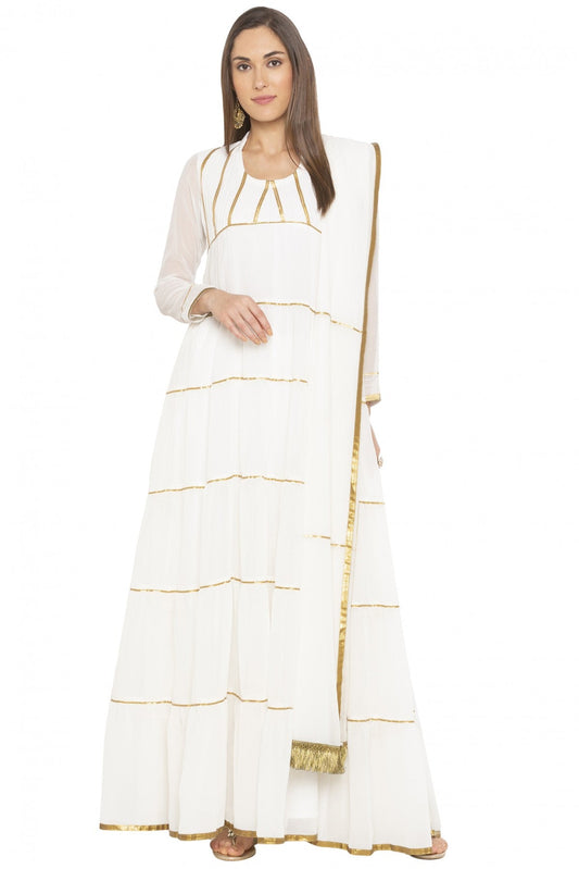 White Colour Plus Size Georgette Embroidery Anarkali Suit