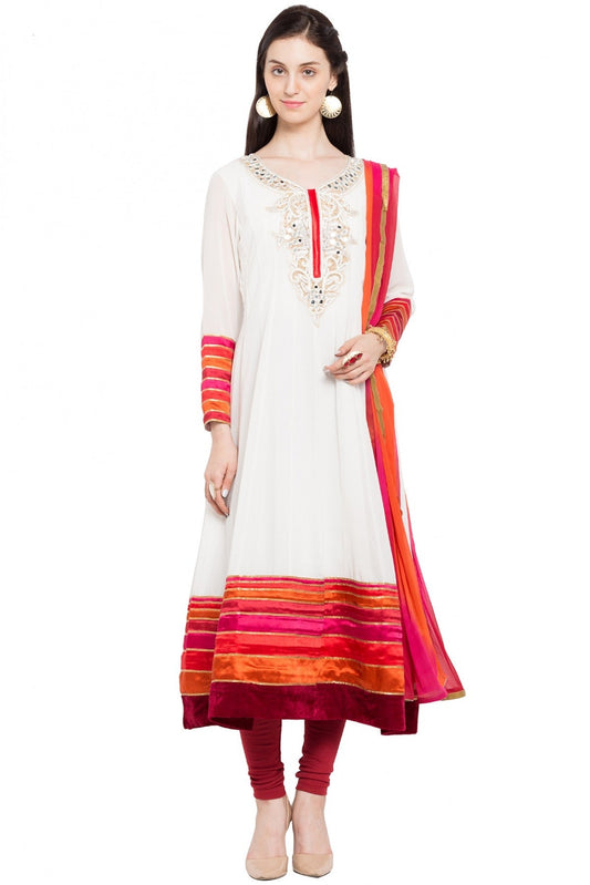 White Colour Plus Size Stitched Faux Georgette Anarkali Suit