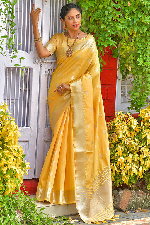 Yellow Colour Assam Silk Traditional Saree