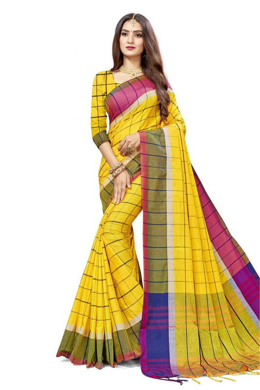Yellow Colour Cotton Silk Printed Saree