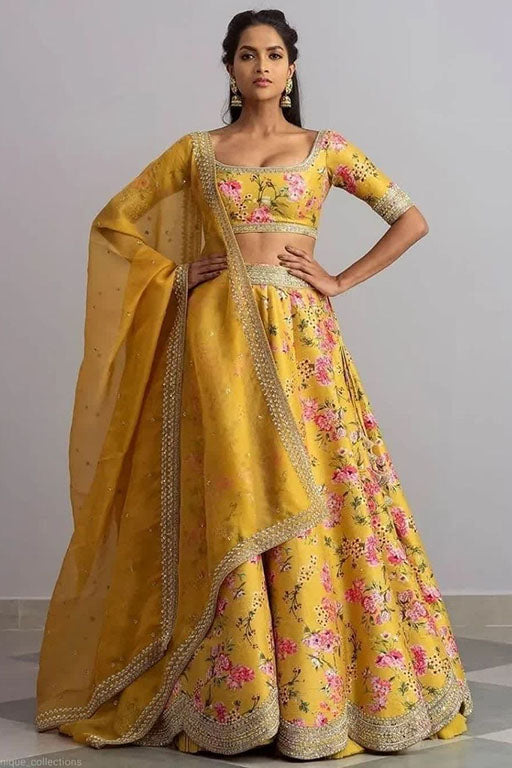 Yellow Colour Malai Satin Designer Lehenga Choli
