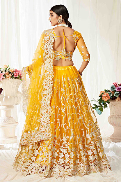 Yellow Colour Net Designer Lehenga Choli