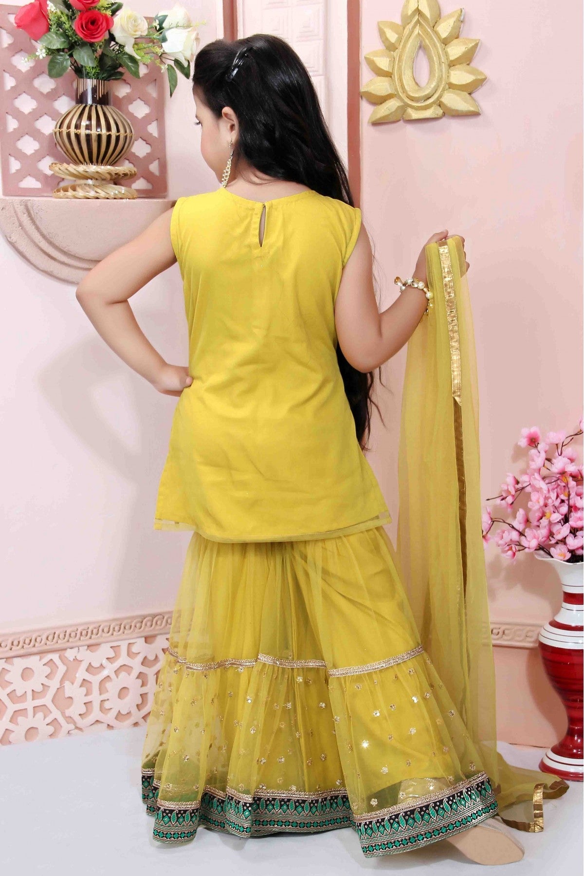Yellow Colour Net Party Wear Sharara Suit