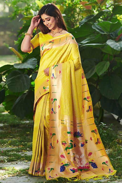 Yellow Colour Paithani Silk Paithani Saree