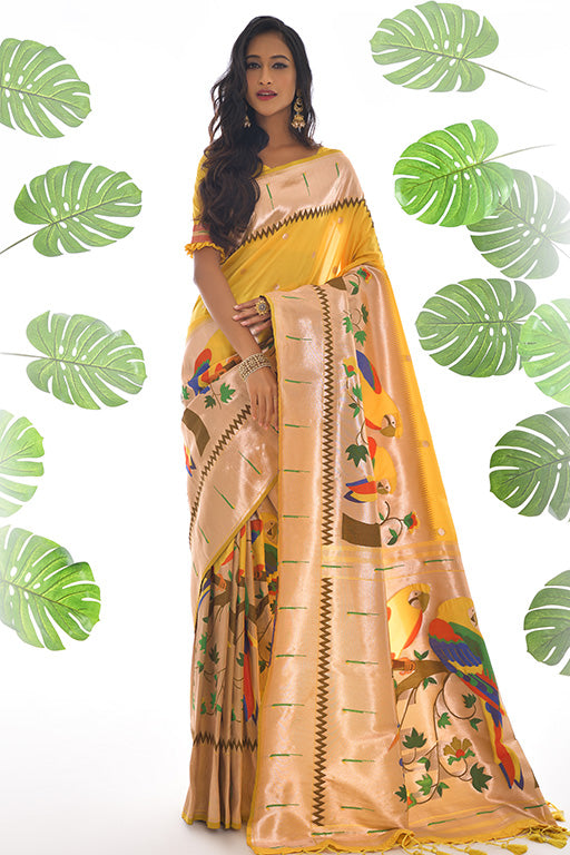 Yellow Colour Paithani Silk Paithani Saree